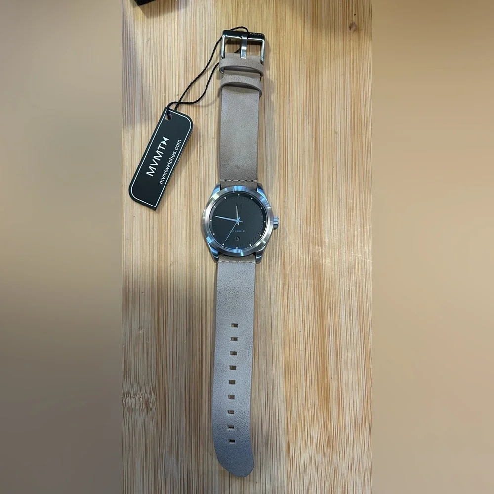 MVMT Watch With 39mm Black Face & Tan Leather Band